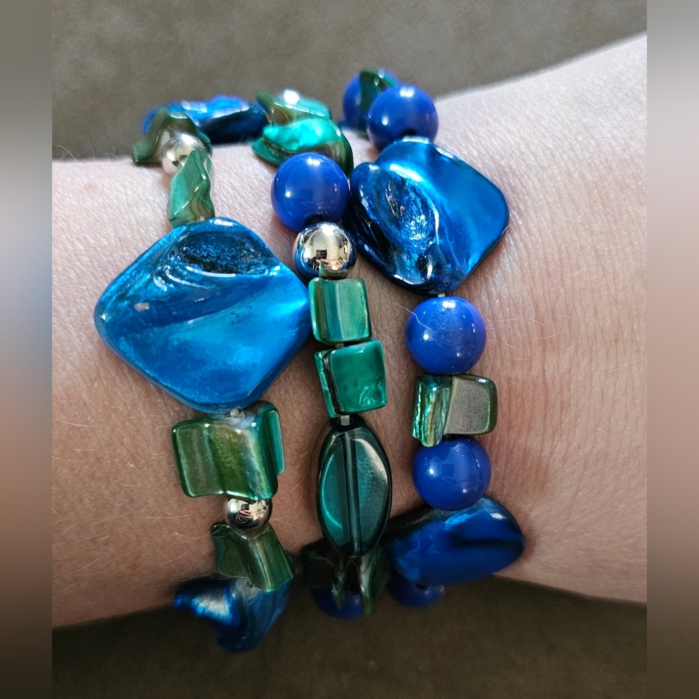 LANE BRYANT Blue, Teal & Sliver Bracelet Set of 3ea